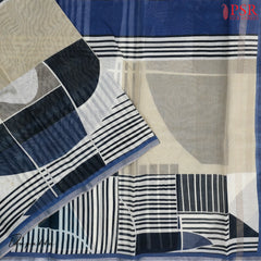 Grey & Blue Chanderi Silk Cotton Dress Material