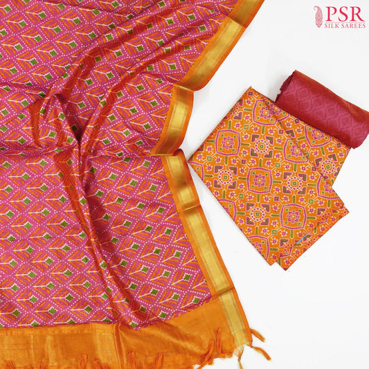 Marigold Orange Soft Patola Silk Cotton Dress Material