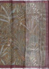 Dark Olive Mustard Kadhi Tussar Silk Saree