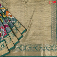 Steel Grey Printed Silk Saree