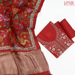 Red Silk Cotton Dress Material