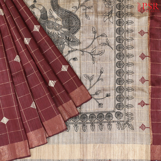 Maroon Ghicha Kadhi Tussar Silk Saree