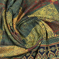 Dark Green & Olive Yellow Jaipur Cotton Printed Saree