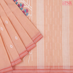 Light Peach Bengal Cotton Saree