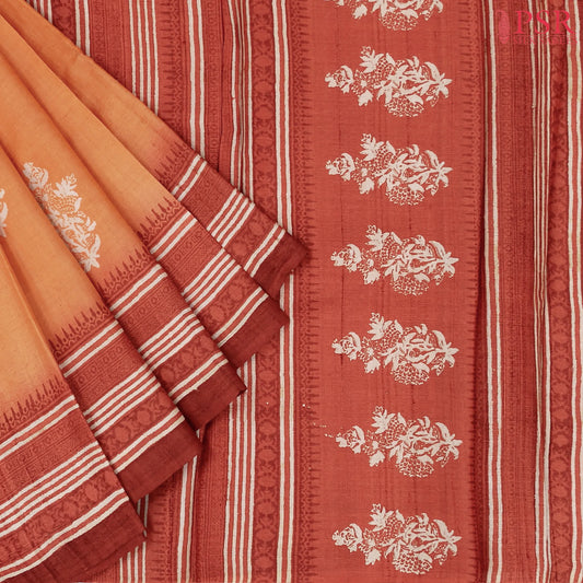 Tangerine Orange Kadhi Tussar Silk Saree