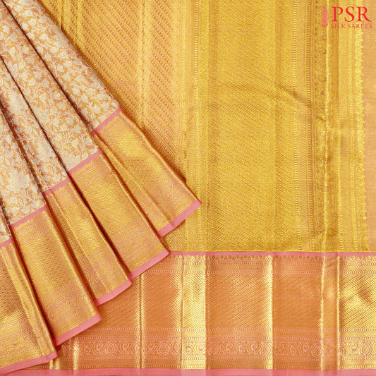 Golden Peach Kanchipuram Tissue Jacquard Silk Saree