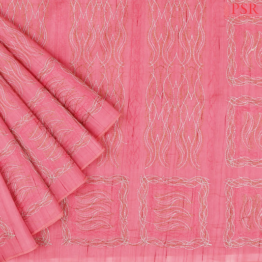 Flamingo Pink Kosa Embroidery Saree