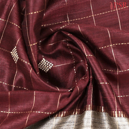 Maroon Ghicha Kadhi Tussar Silk Saree
