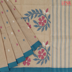 Orange Khaki Bengal Cotton Saree