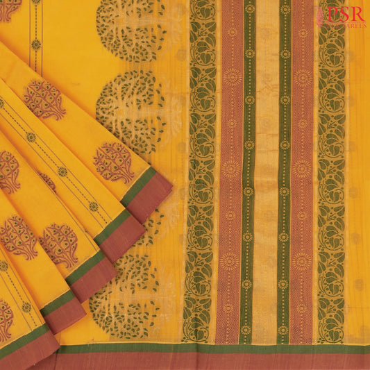 Amber Yellow Kovai Cotton Saree