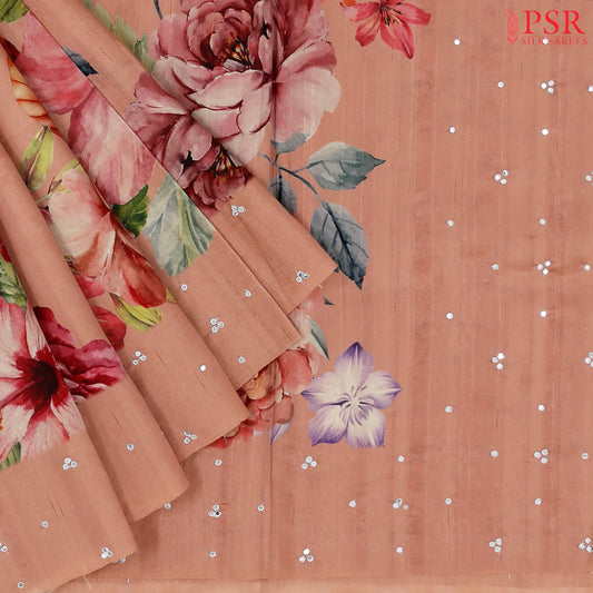 Coral Peach Semi Dupion Saree