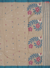 Orange Khaki Bengal Cotton Saree