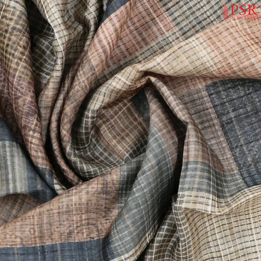 Multicolor Grey Kadhi Tussar Silk Saree