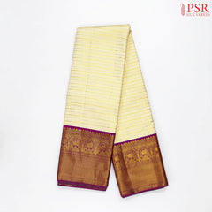 Cream Beige Kanchipuram Jacquard Silk Saree