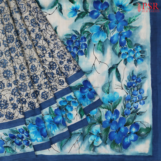 Light Grey Murshidabad Silk Saree