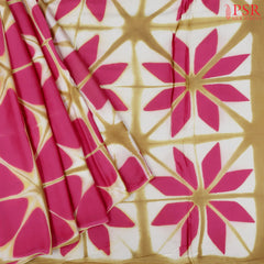 Beige & Pink Crape Silk Saree