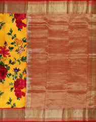 Amber Yellow Printed Silk Saree