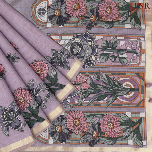 Dark Lavender Ghicha Cotton Saree