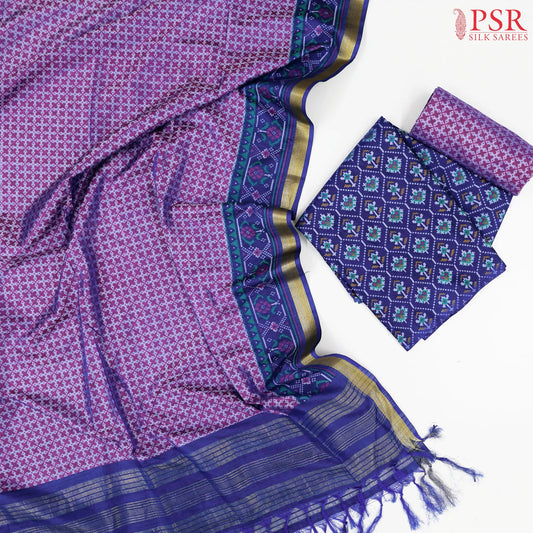 Navy Blue Soft Patola Silk Cotton Dress Material