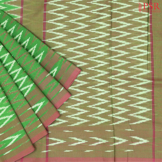 Parrot Green Ikkat Cotton Saree