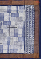 Off White & Blue Chanderi Silk Cotton Saree