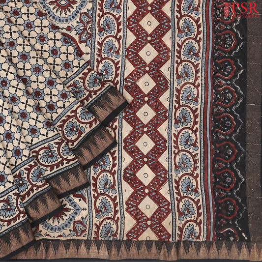 Sepia Beige Jaipur Cotton Printed Saree