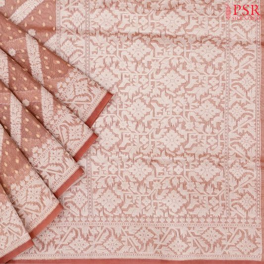 Coral Pink Semi Kora Summer Silk Saree