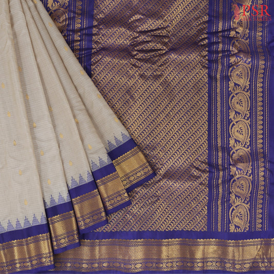 Tussar Beige Gadwal Silk Saree