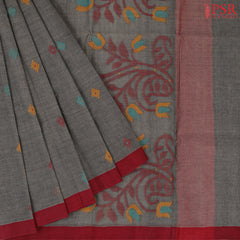 Dark Grey Bengal Cotton Saree