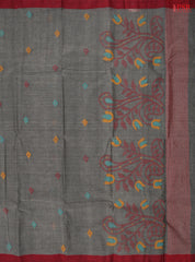 Dark Grey Bengal Cotton Saree