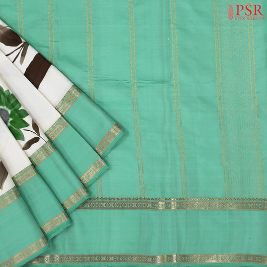 Dove White Printed Silk Saree