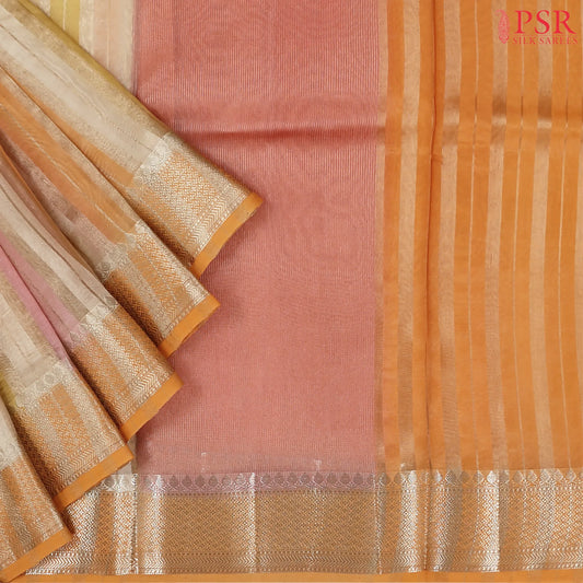 Beige & Orange Semi Chiniya Saree