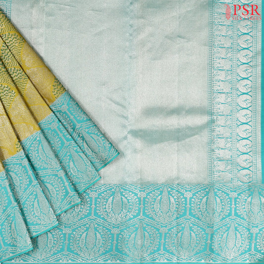 Olive Yellow Kanchipuram Jacquard Silk Saree