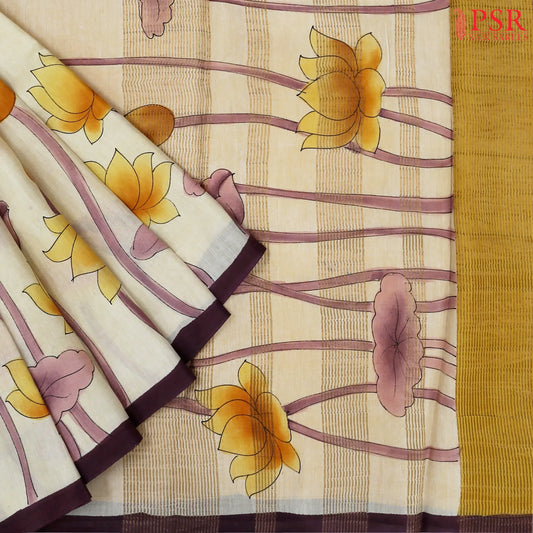 Buttermilk Beige Tussar Silk Saree