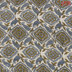 Blue & Mustard Jaipur Cotton Printed Saree