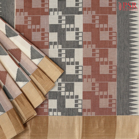 Beige & Mauve Kovai Cotton Saree