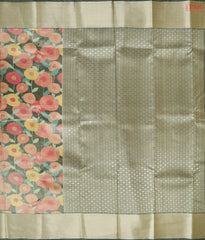 Dark Olive Printed Tissue Art Silk Saree