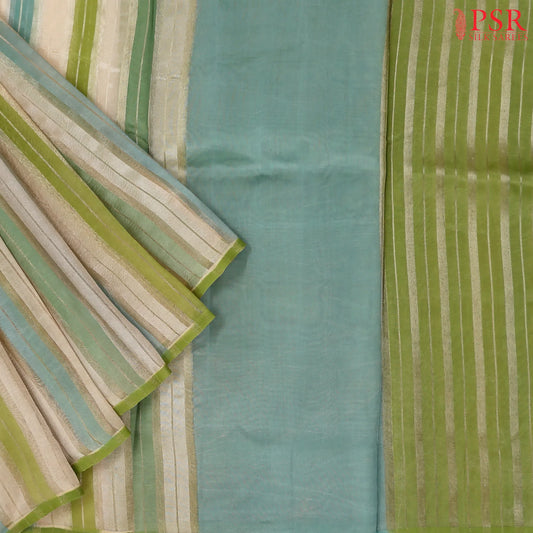 Beige & Green Semi Chiniya Saree