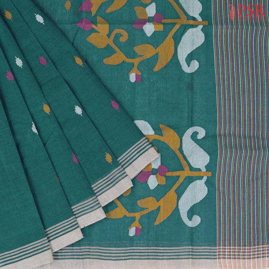 Teal Green Bengal Cotton Saree
