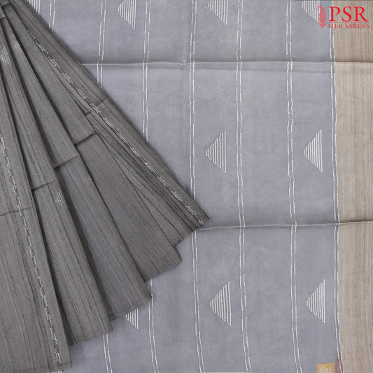 Dark Grey Kadhi Tussar Silk Saree