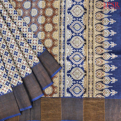 Light Grey & Yale Blue Kadhi Tussar Silk Saree