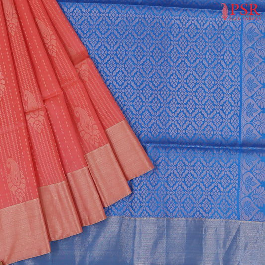 Coral Pink Soft Silk Mix Saree