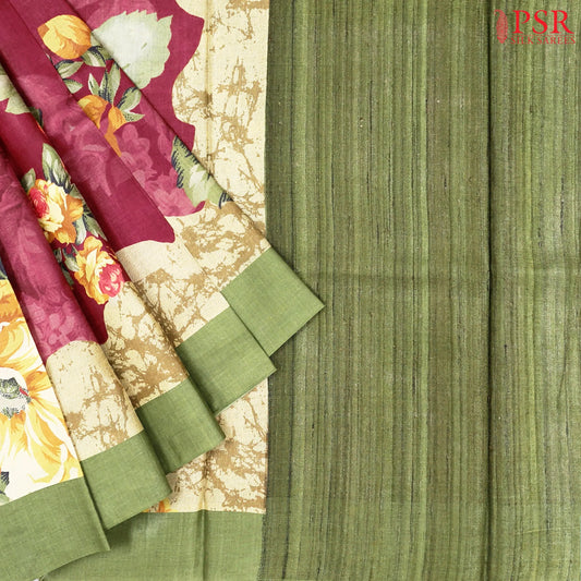 Aesthetic Maroon Kadhi Tussar Silk Saree