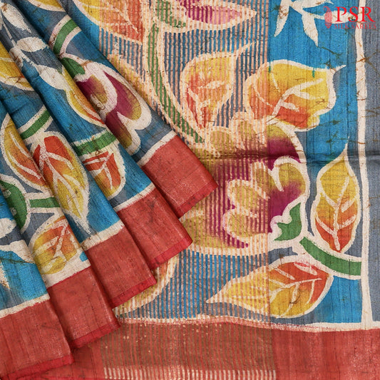 Bondi Blue Kadhi Ghicha Tussar Silk Saree