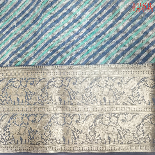 Blue & Green Chanderi Silk Cotton Running Material