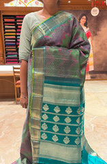 Green & Dark Grey Kanchipuram Jacquard Silk Saree