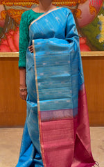Chintamani Blue Soft Silk Saree