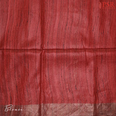 Elevate your elegance with our Latte Beige Ghicha Khadi Tussar Silk Saree, exquisitely paired with Dark Red hues