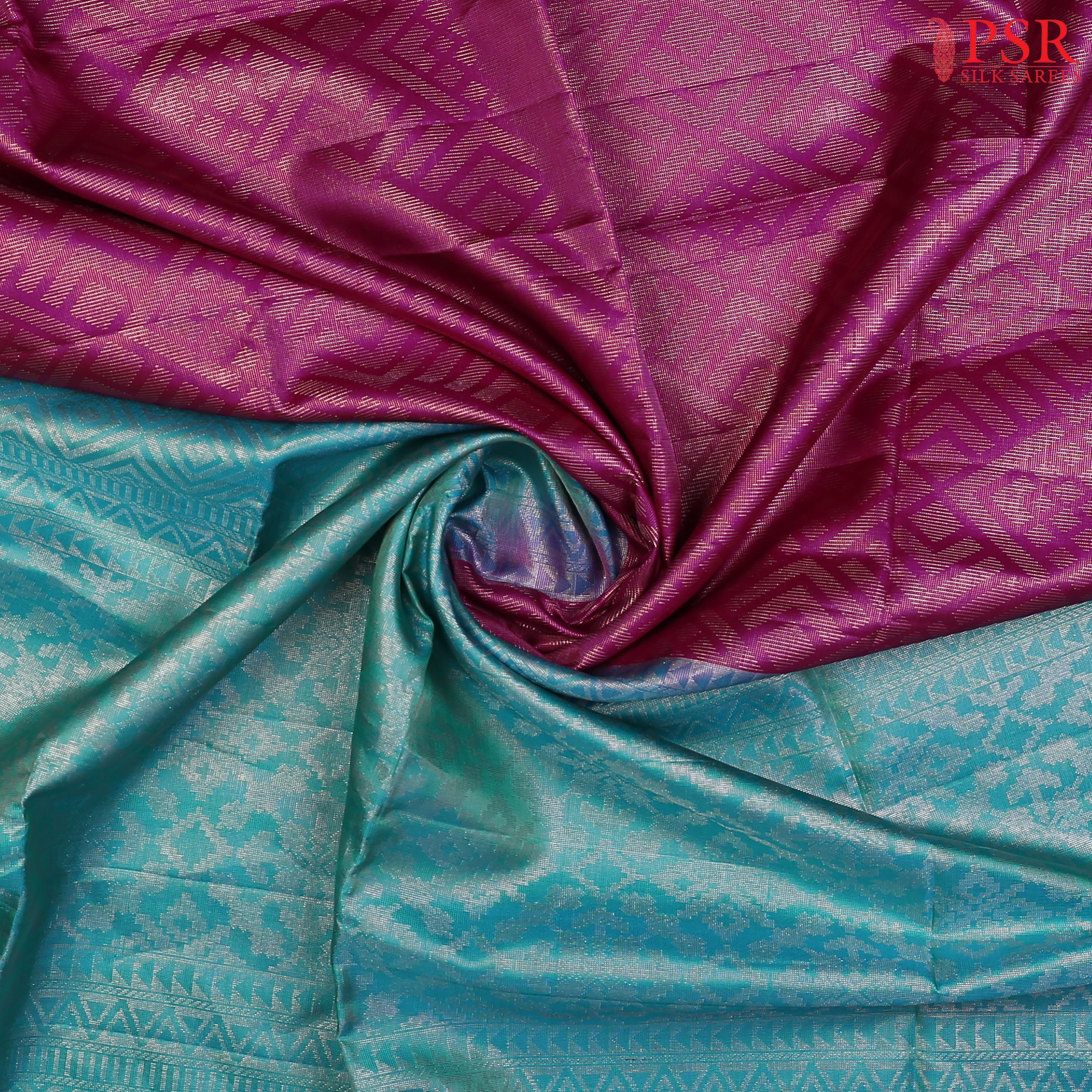 Elevate Your Style with PSR Silks' Magenta Purple & Turquoise Green Soft Tissue Silk Saree!