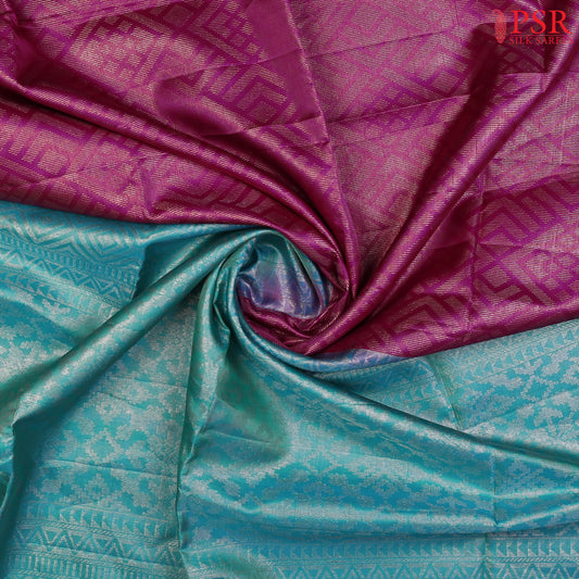 Elevate Your Style with PSR Silks' Magenta Purple & Turquoise Green Soft Tissue Silk Saree!